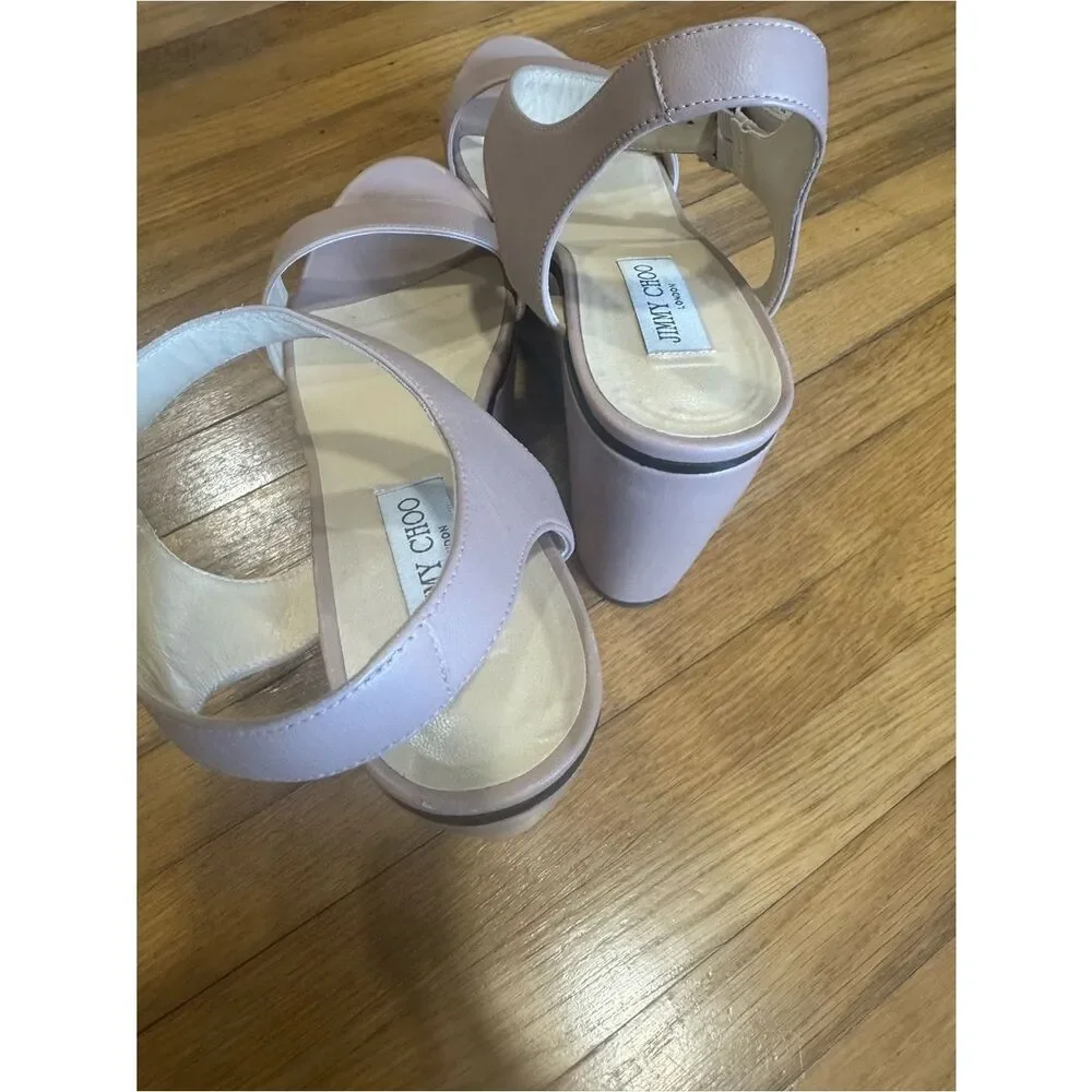 Jimmy Choo Jimmy Nylah 100 Crystal Buckle Leather Platform Wedge Sandals 41.5